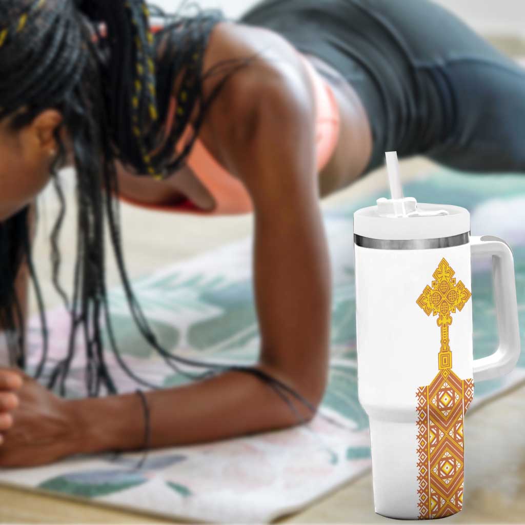 Habesha Motifs Ethiopia Tumbler With Handle Tilet White Gold