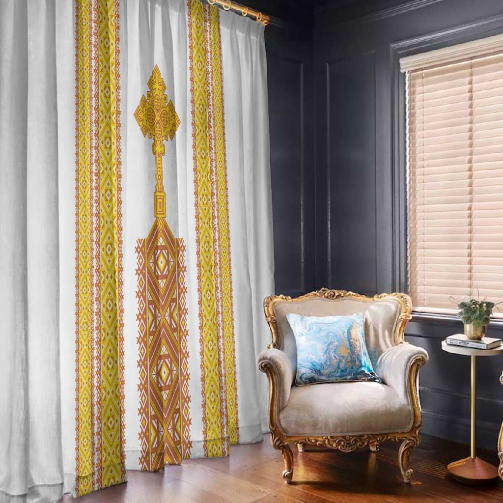 Habesha Motifs Ethiopia Window Curtain Tilet White Gold