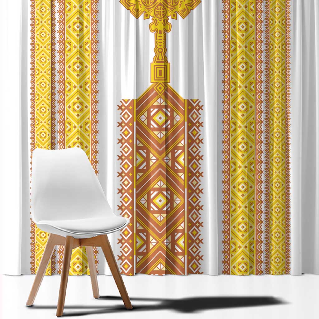 Habesha Motifs Ethiopia Window Curtain Tilet White Gold