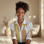 Habesha Motifs Ethiopia Women Casual Shirt Tilet White Gold