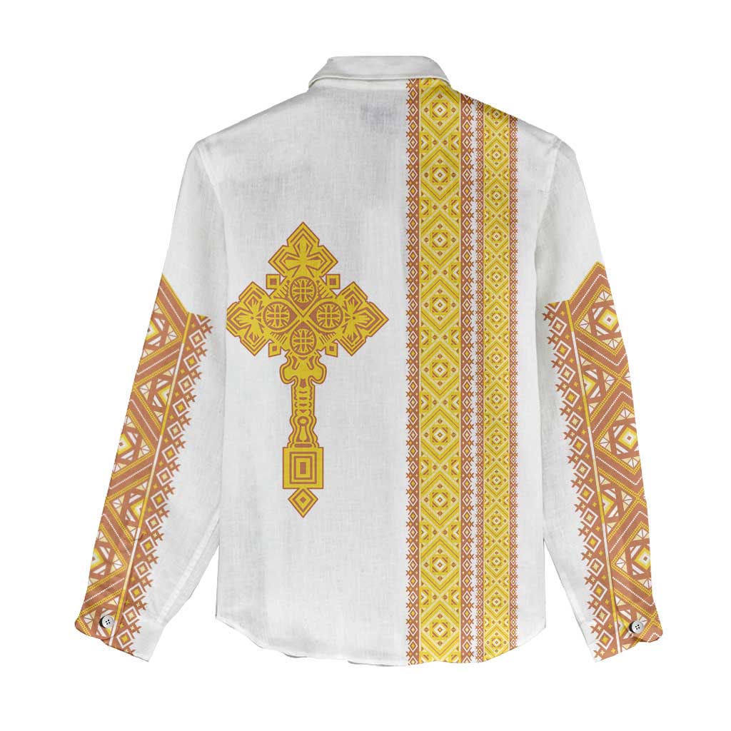 Habesha Motifs Ethiopia Women Casual Shirt Tilet White Gold