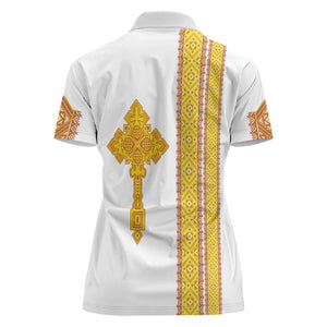 Habesha Motifs Ethiopia Women Polo Shirt Tilet White Gold