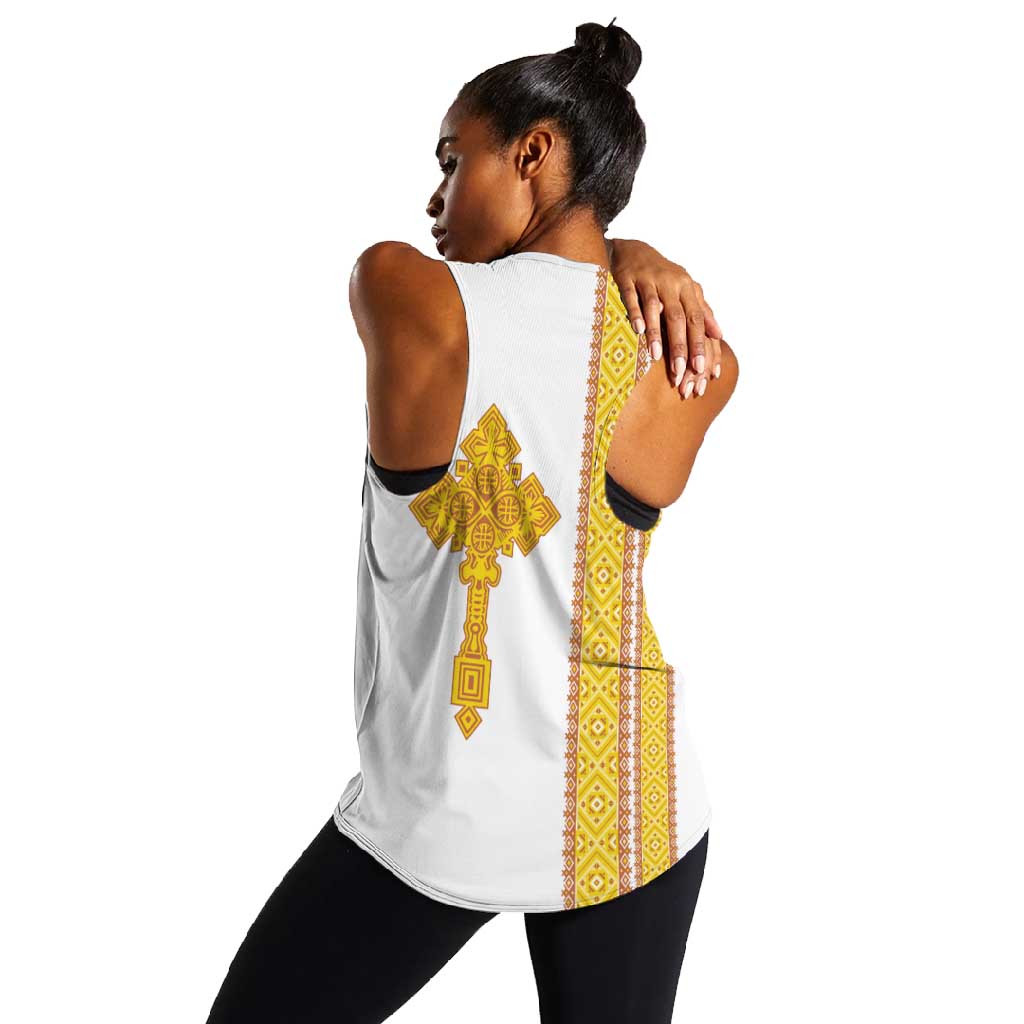 Habesha Motifs Ethiopia Women Racerback Tank Tilet White Gold