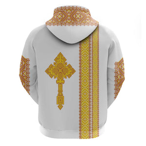 Habesha Motifs Ethiopia Zip Hoodie Tilet White Gold