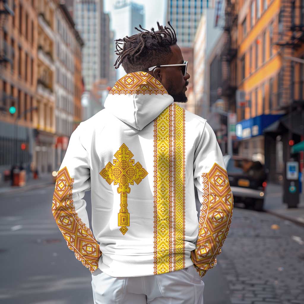 Habesha Motifs Ethiopia Zip Hoodie Tilet White Gold