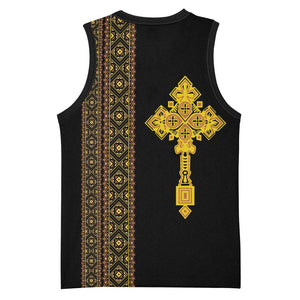 Habesha Motifs Ethiopia Basketball Jersey Tilet Black Gold - African Pride
