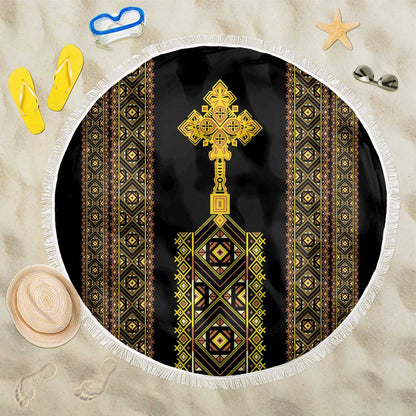 Habesha Motifs Ethiopia Beach Blanket Tilet Black Gold