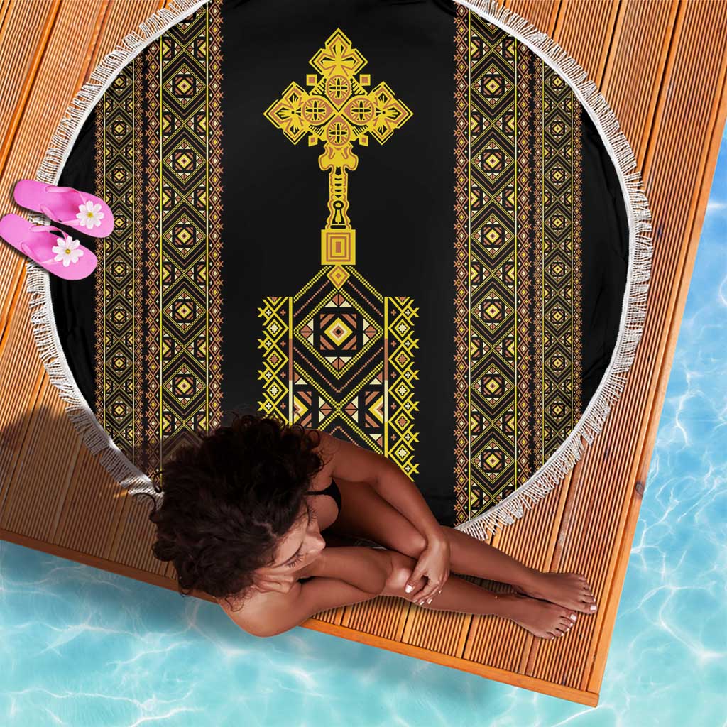 Habesha Motifs Ethiopia Beach Blanket Tilet Black Gold