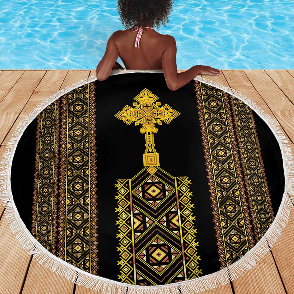 Habesha Motifs Ethiopia Beach Blanket Tilet Black Gold