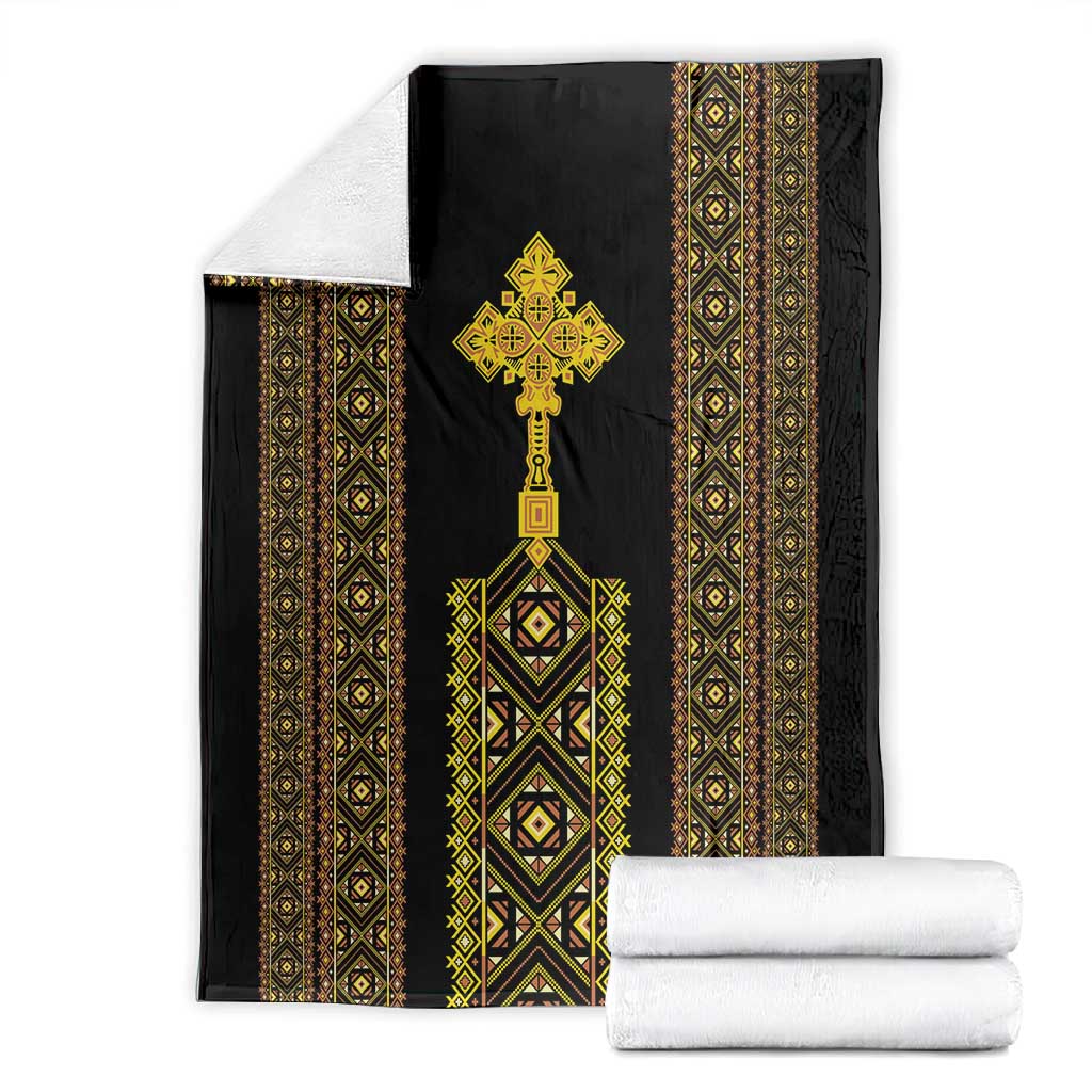 Habesha Motifs Ethiopia Blanket Tilet Black Gold