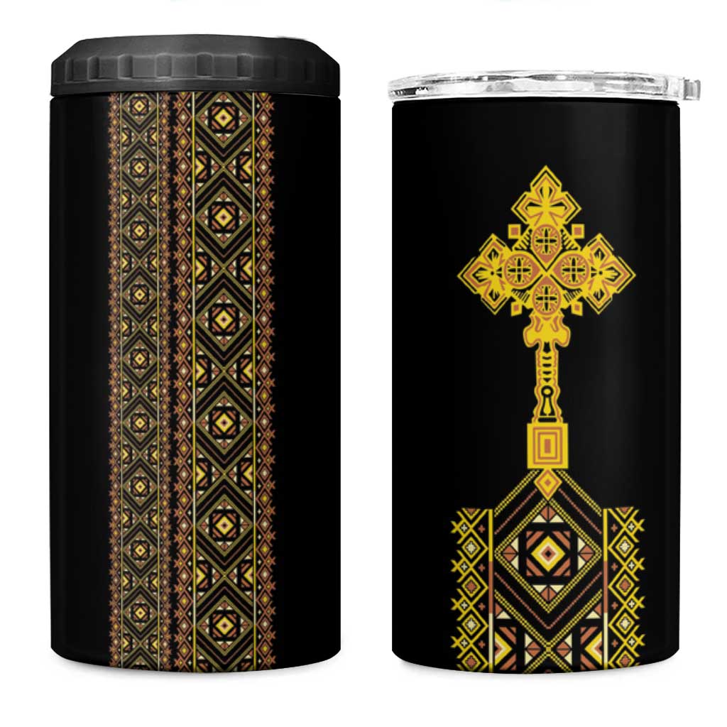 Habesha Motifs Ethiopia 4 in 1 Can Cooler Tumbler Tilet Black Gold