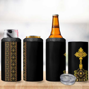 Habesha Motifs Ethiopia 4 in 1 Can Cooler Tumbler Tilet Black Gold