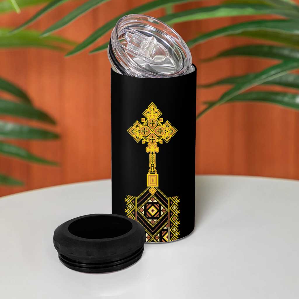 Habesha Motifs Ethiopia 4 in 1 Can Cooler Tumbler Tilet Black Gold
