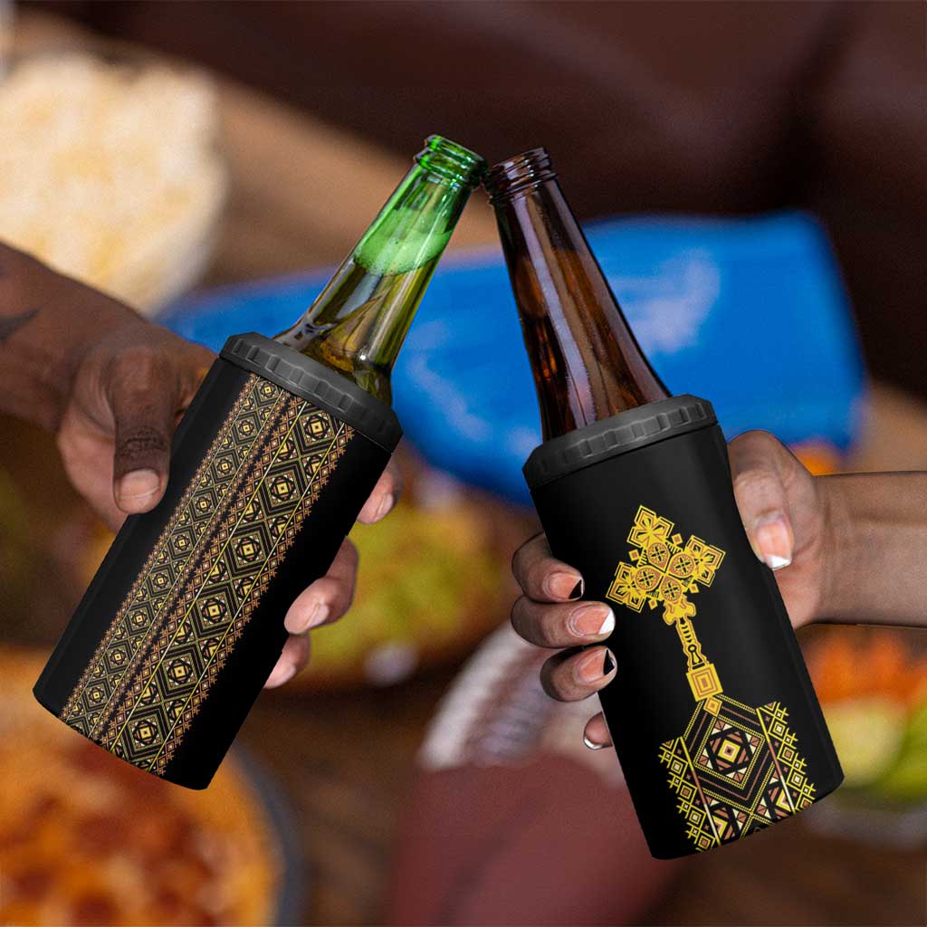 Habesha Motifs Ethiopia 4 in 1 Can Cooler Tumbler Tilet Black Gold