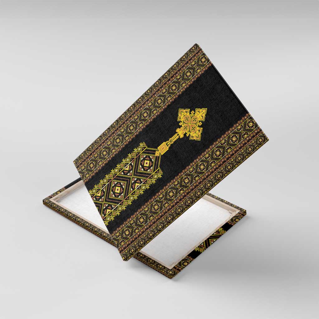 Habesha Motifs Ethiopia Canvas Wall Art Tilet Black Gold