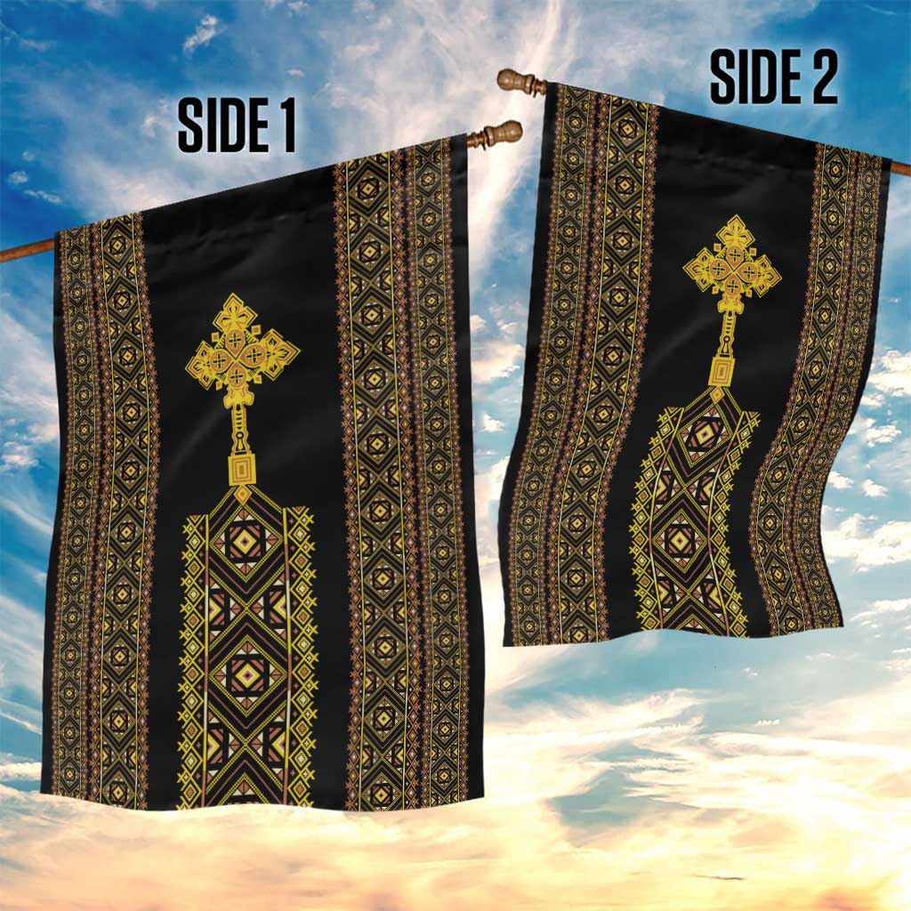 Habesha Motifs Ethiopia Garden Flag Tilet Black Gold