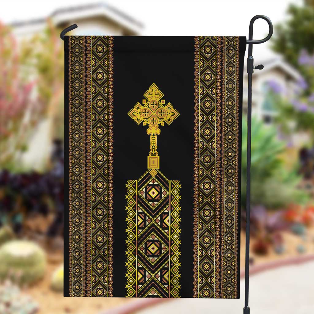 Habesha Motifs Ethiopia Garden Flag Tilet Black Gold