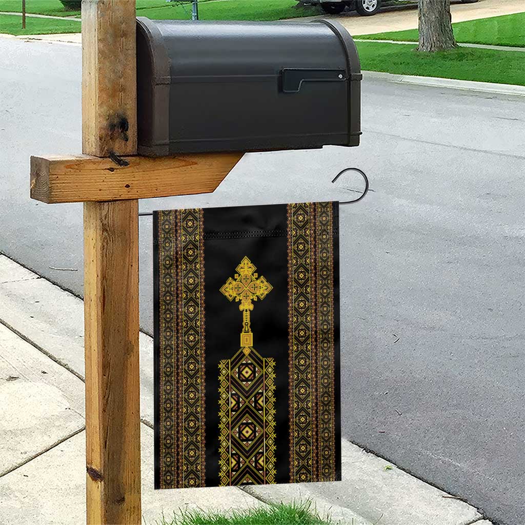 Habesha Motifs Ethiopia Garden Flag Tilet Black Gold