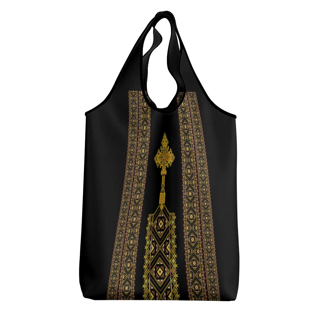 Habesha Motifs Ethiopia Grocery Bag Tilet Black Gold