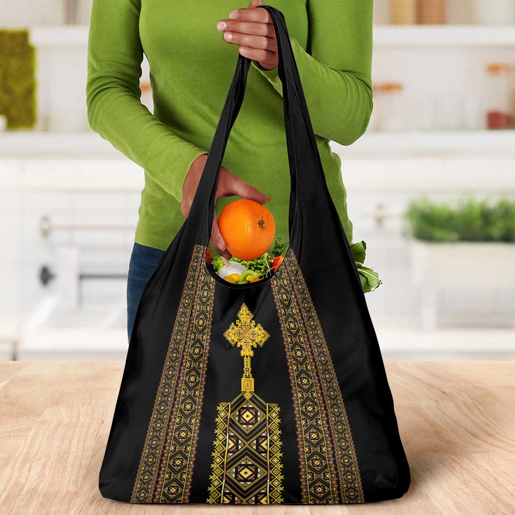 Habesha Motifs Ethiopia Grocery Bag Tilet Black Gold