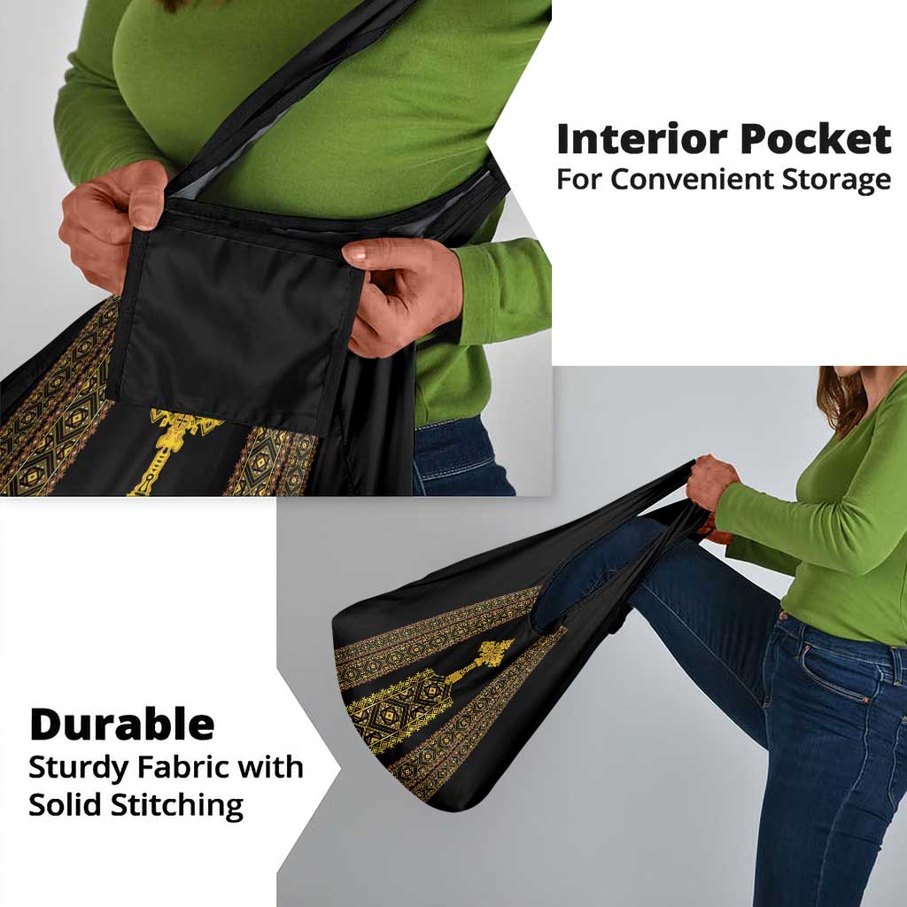 Habesha Motifs Ethiopia Grocery Bag Tilet Black Gold