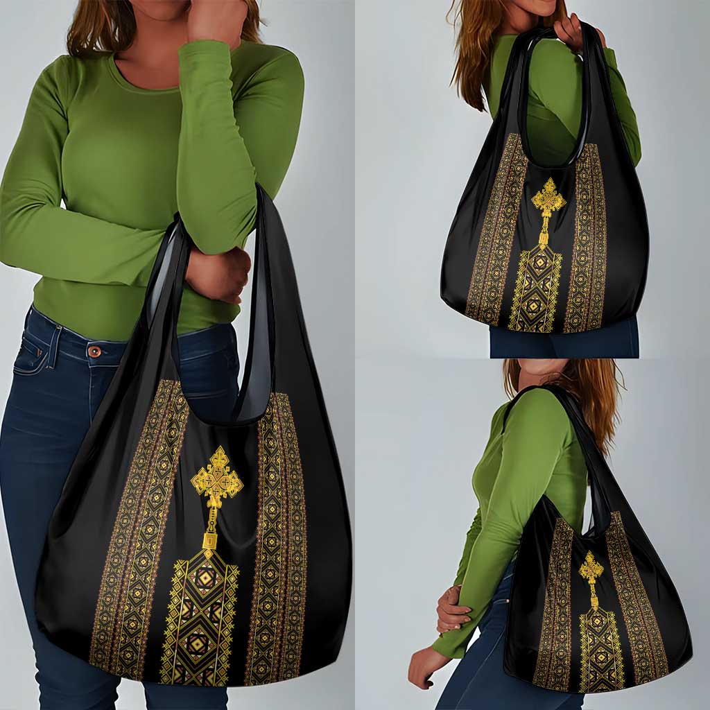 Habesha Motifs Ethiopia Grocery Bag Tilet Black Gold