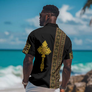 Habesha Motifs Ethiopia Hawaiian Shirt Tilet Black Gold