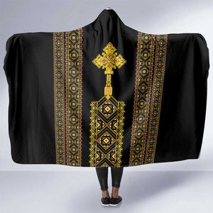Habesha Motifs Ethiopia Hooded Blanket Tilet Black Gold