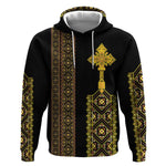 Habesha Motifs Ethiopia Hoodie Tilet Black Gold