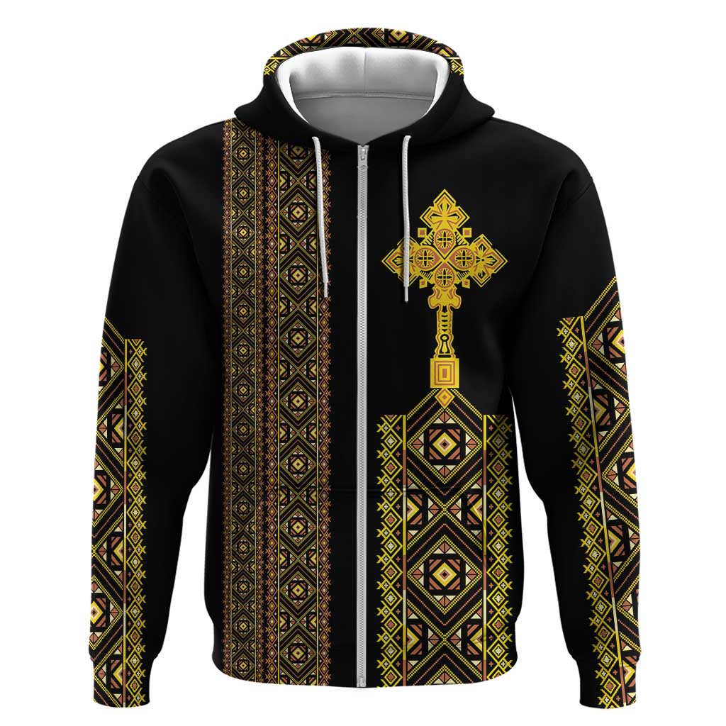 Habesha Motifs Ethiopia Hoodie Tilet Black Gold