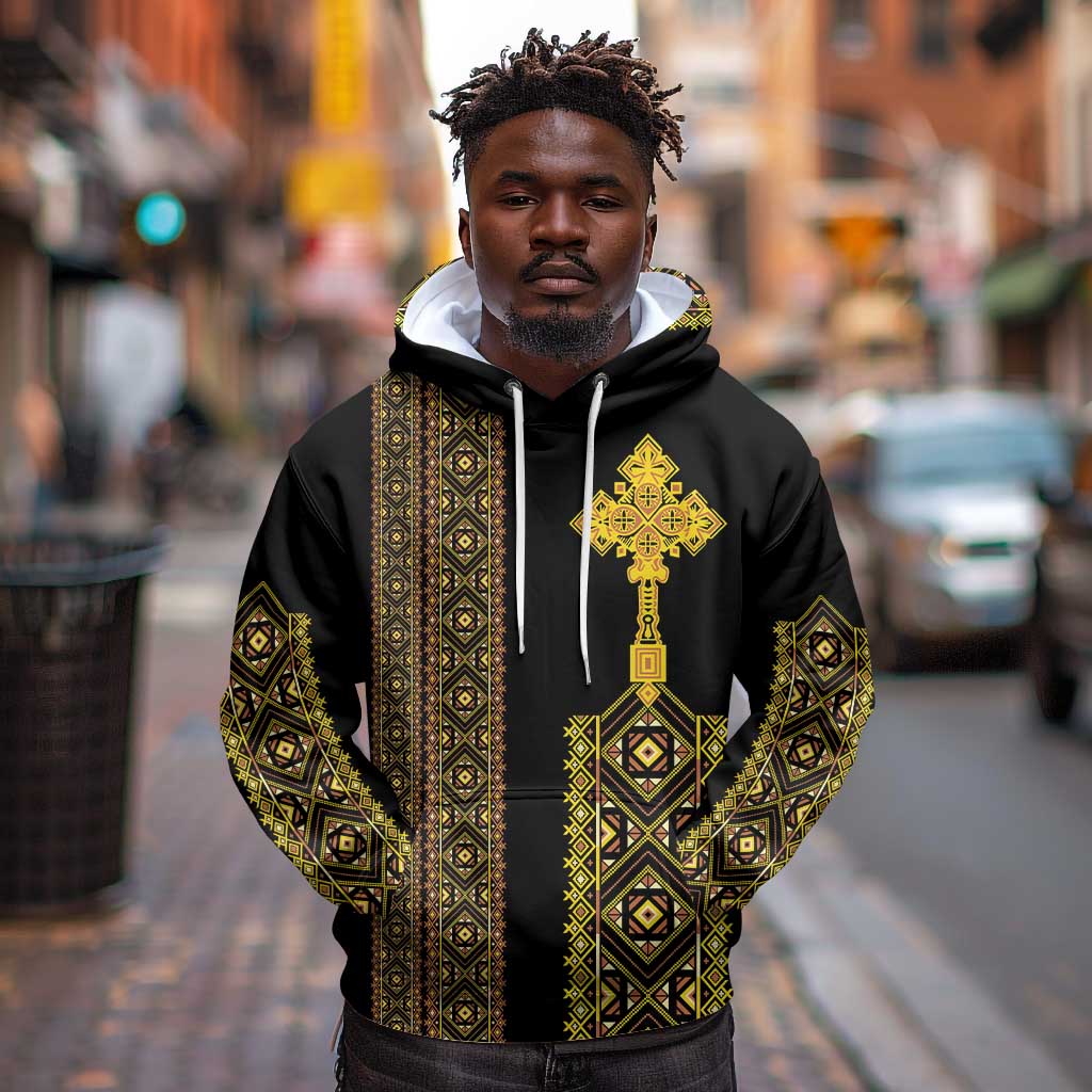 Habesha Motifs Ethiopia Hoodie Tilet Black Gold