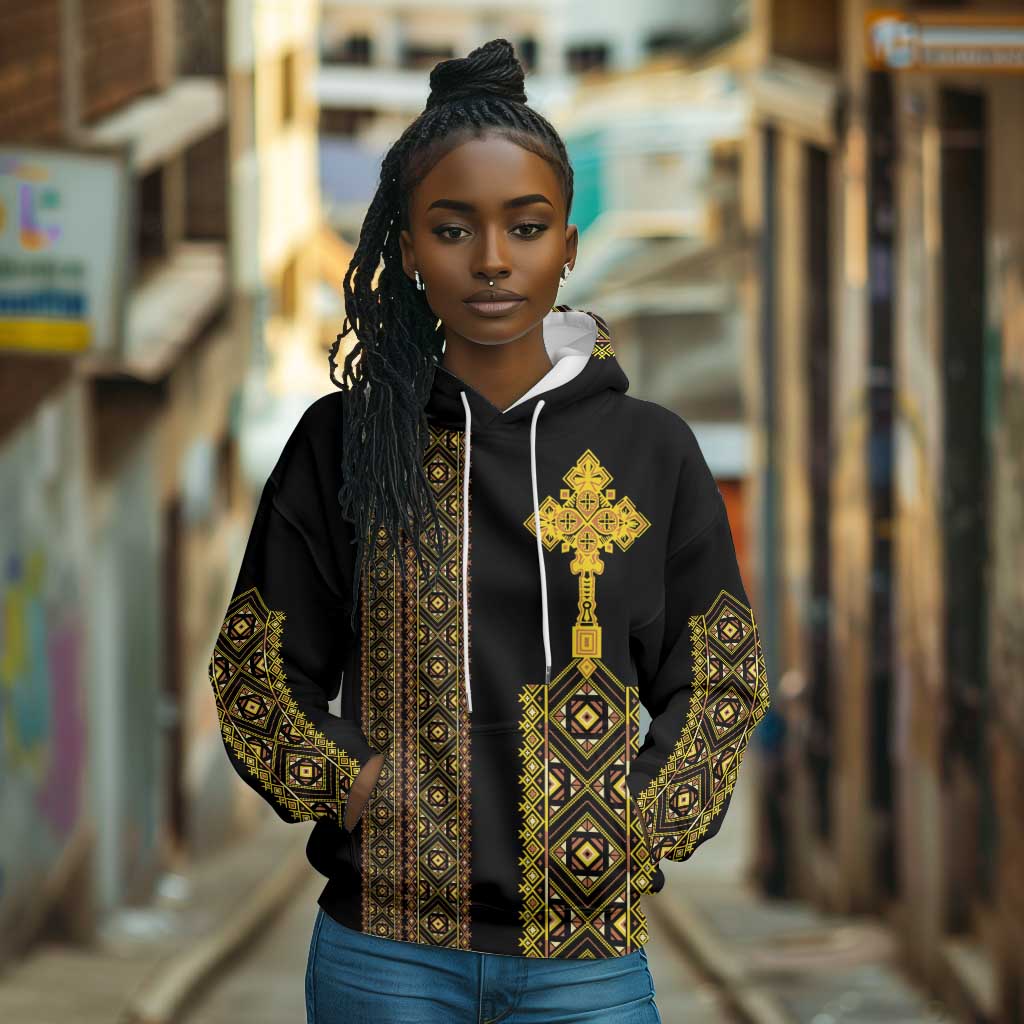 Habesha Motifs Ethiopia Hoodie Tilet Black Gold