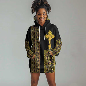 Habesha Motifs Ethiopia Hoodie Dress Tilet Black Gold