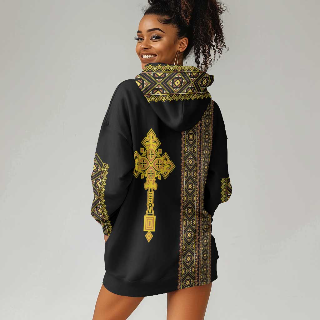 Habesha Motifs Ethiopia Hoodie Dress Tilet Black Gold