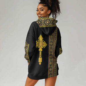 Habesha Motifs Ethiopia Hoodie Dress Tilet Black Gold