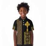 Habesha Motifs Ethiopia Kid Polo Shirt Tilet Black Gold