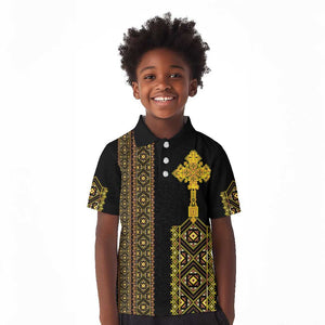 Habesha Motifs Ethiopia Kid Polo Shirt Tilet Black Gold