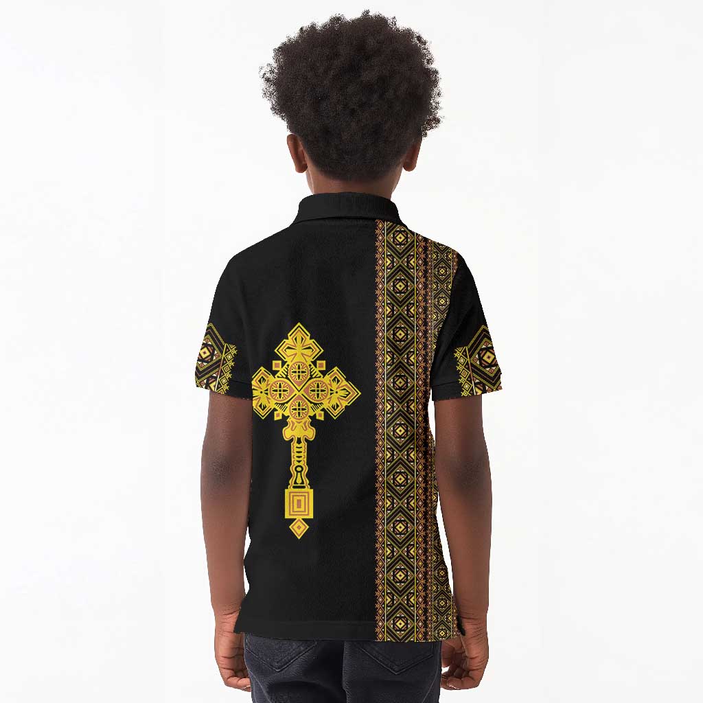 Habesha Motifs Ethiopia Kid Polo Shirt Tilet Black Gold