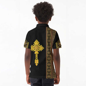 Habesha Motifs Ethiopia Kid Polo Shirt Tilet Black Gold