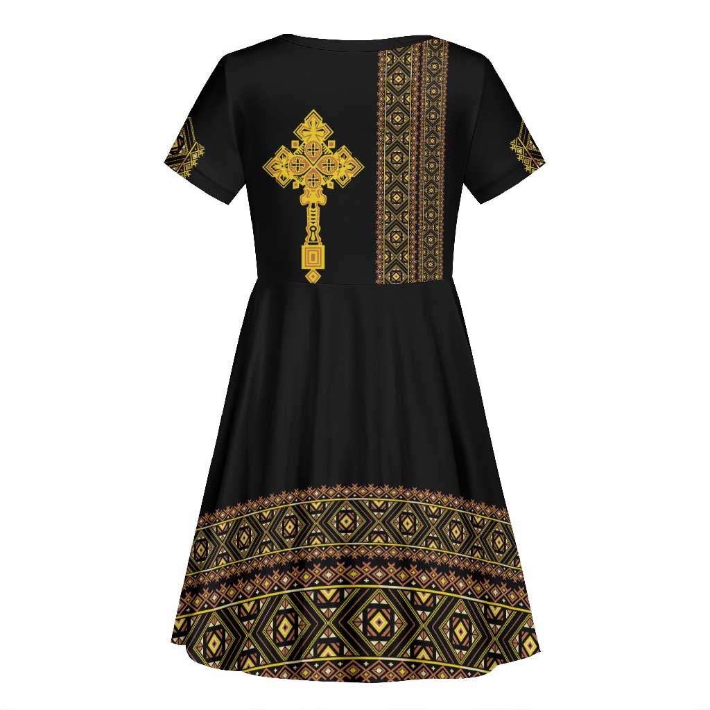 Habesha Motifs Ethiopia Kid Short Sleeve Dress Tilet Black Gold by AfricanPride Habesha Motifs Ethiopia Kid Short Sleeve Dress Tilet Black Gold by AfricanPride