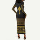 Habesha Motifs Ethiopia Long Sleeve Bodycon Dress Tilet Black Gold LT7