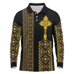 Habesha Motifs Ethiopia Long Sleeve Polo Shirt Tilet Black Gold