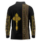 Habesha Motifs Ethiopia Long Sleeve Polo Shirt Tilet Black Gold