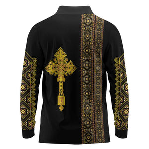 Habesha Motifs Ethiopia Long Sleeve Polo Shirt Tilet Black Gold