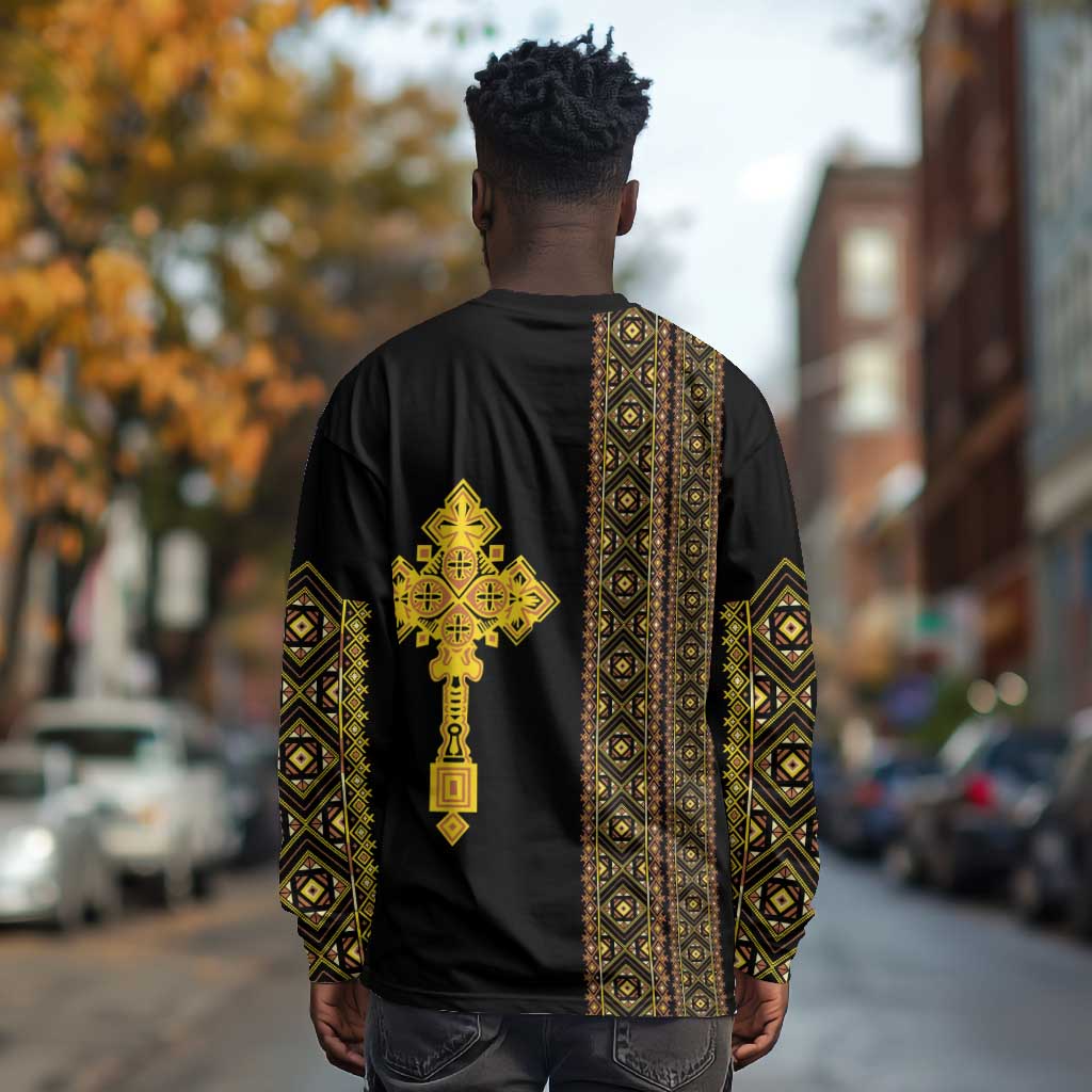 Habesha Motifs Ethiopia Long Sleeve Shirt Tilet Black Gold