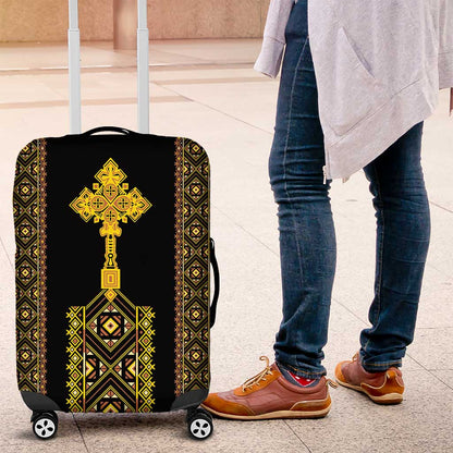Habesha Motifs Ethiopia Luggage Cover Tilet Black Gold
