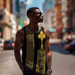 Habesha Motifs Ethiopia Men Tank Top Tilet Black Gold