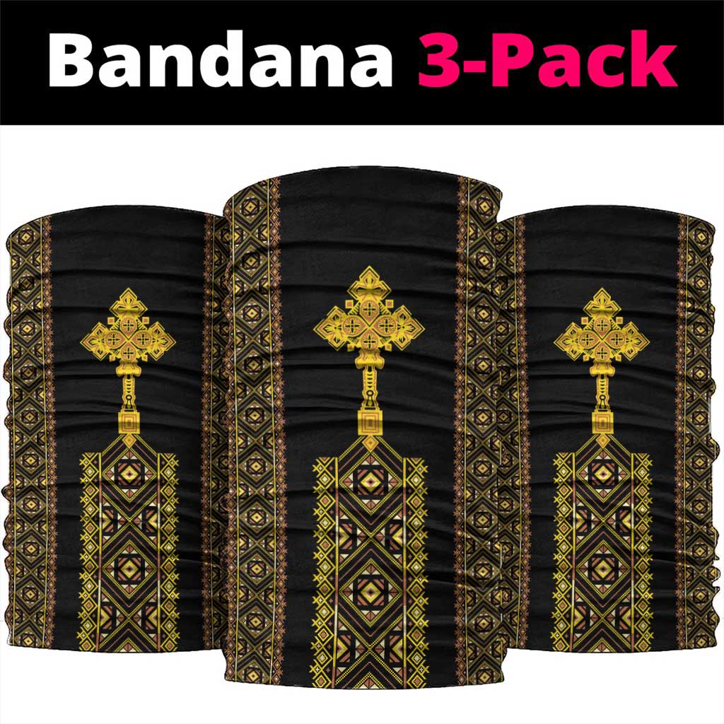 Habesha Motifs Ethiopia Neck Gaiter Tilet Black Gold LT7
