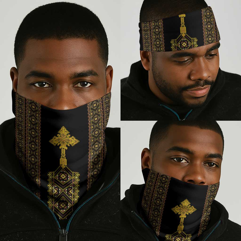 Habesha Motifs Ethiopia Neck Gaiter Tilet Black Gold LT7