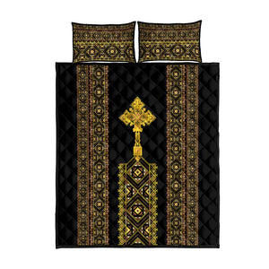 Habesha Motifs Ethiopia Quilt Bed Set Tilet Black Gold